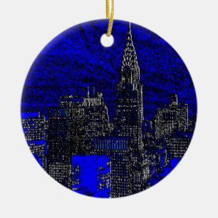 Ornement Rond En Céramique Blue Pop Art New York