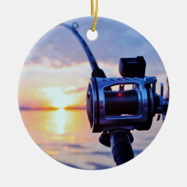 Ornement Rond En Céramique Bobine de pêche au coucher du soleil (Devant)