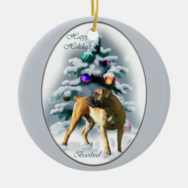 Ornement Rond En Céramique Boerboel Cadeaux de Noël (Devant)