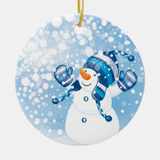 Ornement Rond En Céramique Bonhomme de neige (Devant)