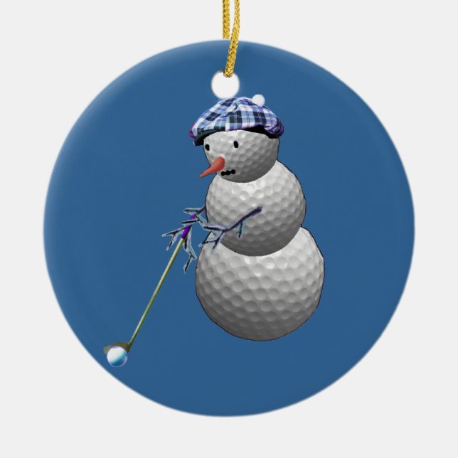 Ornement Rond En Céramique Bonhomme de neige de boule de golf (Devant)