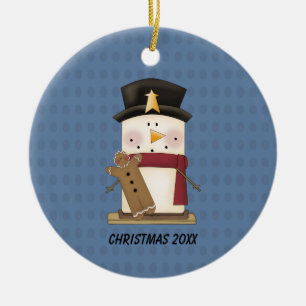 Ornement Rond En Céramique Bonhomme de neige de S'mores avec l'ornement de