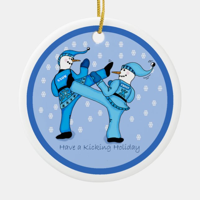 Ornement Rond En Céramique Bonhommes de neige de karaté Sparring pour (Devant)