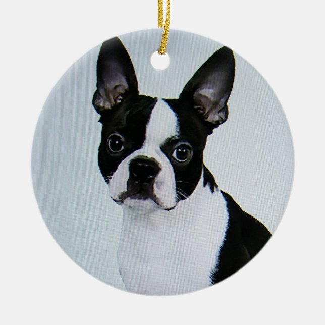 ORNEMENT ROND EN CÉRAMIQUE BOSTON TERRIER ORNAMENT (Devant)