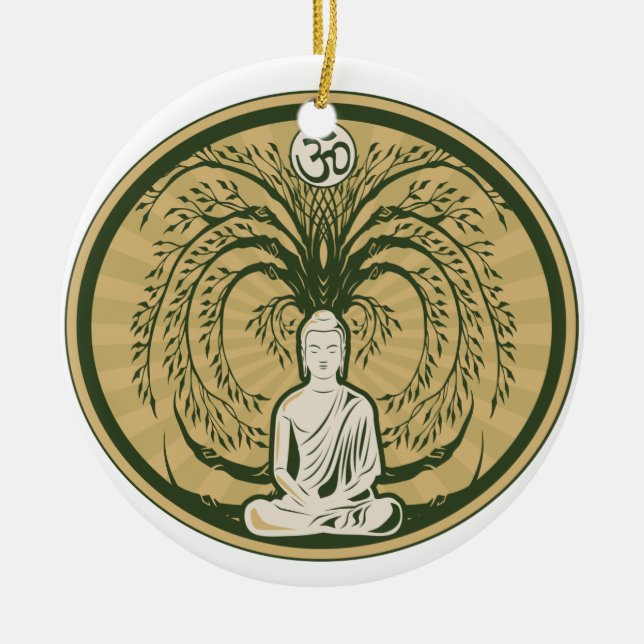 Ornement Rond En Céramique Bouddha sous l'arbre de Bodhi (Devant)