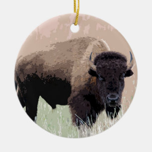 Ornement Rond En Céramique Buffle / Bison