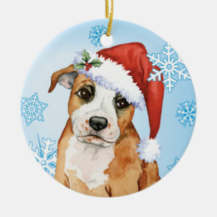 Ornement Rond En Céramique Bull-terrier heureux de Howlidays le Staffordshire