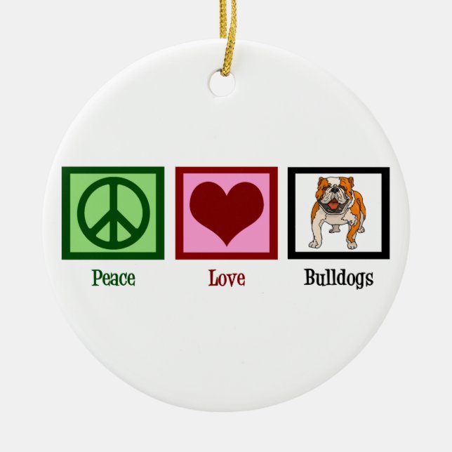Ornement Rond En Céramique Bulldogs Peace Love (Devant)