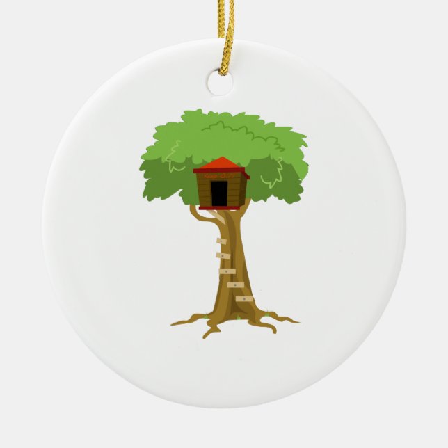 Ornement Rond En Céramique Cabane dans un arbre (Devant)