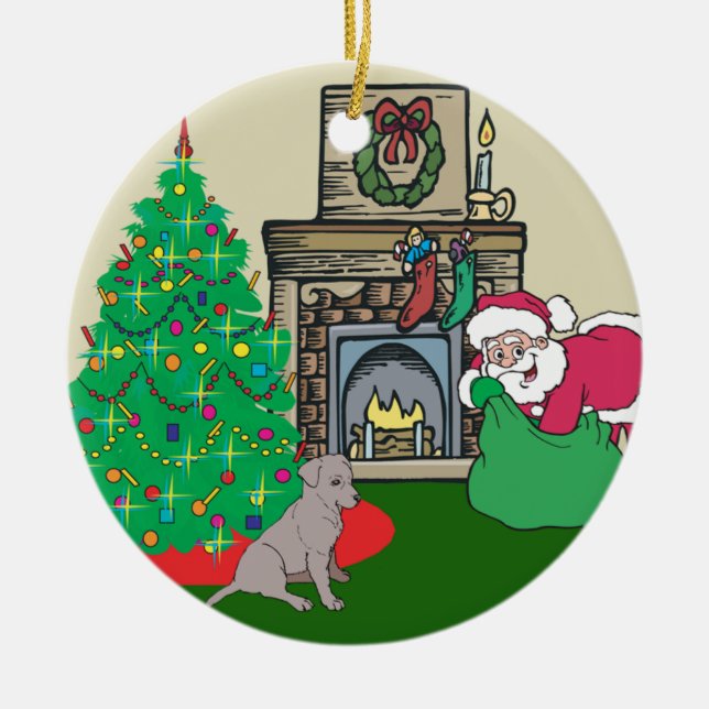 Ornement Rond En Céramique Cadeau noir de Santa de laboratoire (Devant)