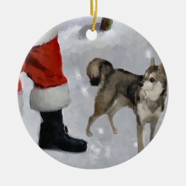 Ornement Rond En Céramique Cadeaux d'Alaska de Noël de Klee Kai (Devant)