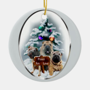 Ornement Rond En Céramique Cadeaux de Noël chinois Shar-Pei