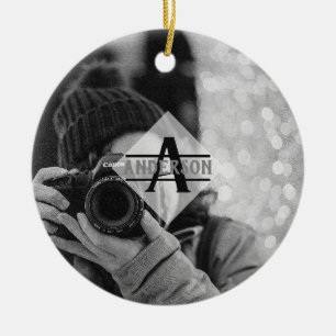 Ornement Rond En Céramique Cadeaux Monogrammes PHOTO Personnalisables Moderne