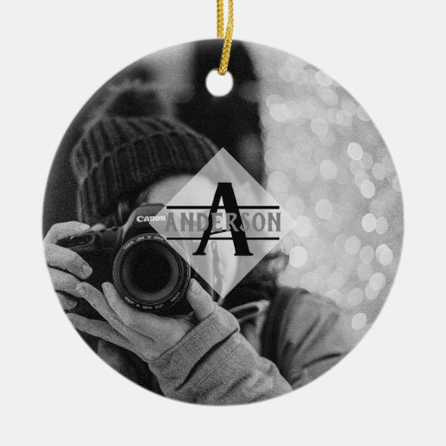 Ornement Rond En Céramique Cadeaux Monogrammes PHOTO Personnalisables Moderne (Devant)