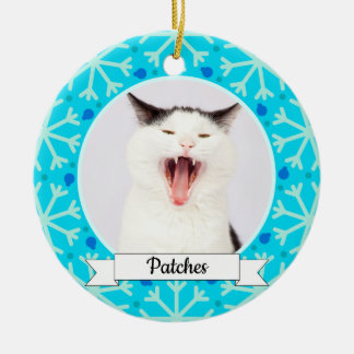 Ornement Rond En Céramique Cadre de flocon de neige bleu Kitty personnalisabl