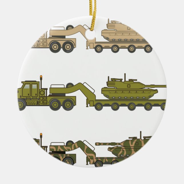 Ornement Rond En Céramique Camion militaire tirant le réservoir (Devant)