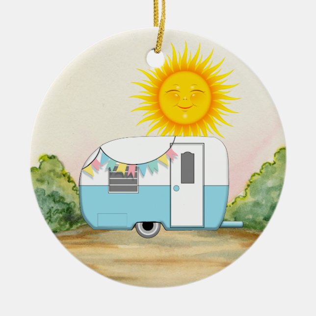Ornement Rond En Céramique Camping Trailer (Devant)