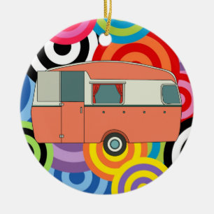 Ornement Rond En Céramique Camping Trailer