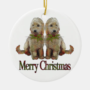 Ornement Rond En Céramique Caniche, Noël d'or de couples de griffonnage : Ar