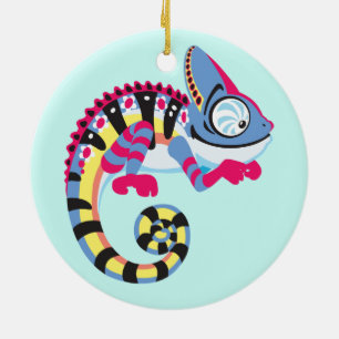 Ornement Rond En Céramique caricature caméléon