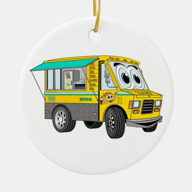 Ornement Rond En Céramique Caricature de camion de cuisine Taco (Devant)