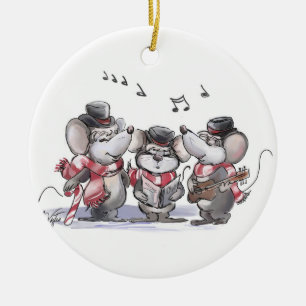 Ornement Rond En Céramique Caroling with Mic, Mac & Moe Round Ornament