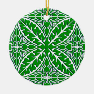 Ornement Rond En Céramique Carreaux marocains - vert émeraude et blanc