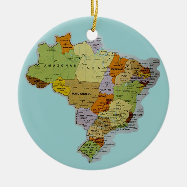 Ornement Rond En Céramique Carte brésilienne (Devant)
