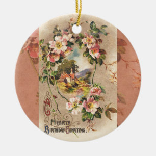 Ornement Rond En Céramique Carte d'anniversaire vintage