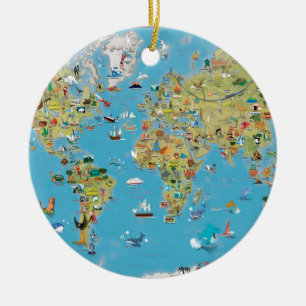 Ornement Rond En Céramique Carte de bande dessinée du monde