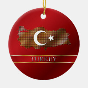Ornement Rond En Céramique Carte de pixel de la Turquie et drapeau turc
