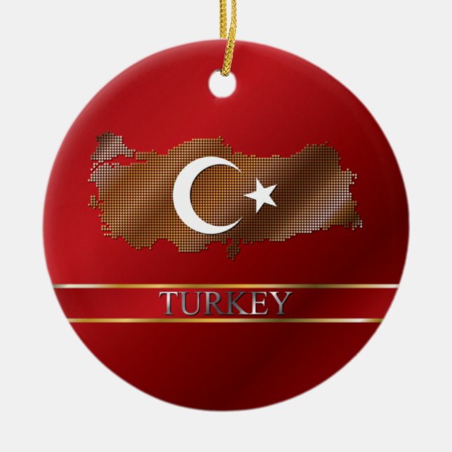 Ornement Rond En Céramique Carte de pixel de la Turquie et drapeau turc (Devant)