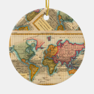 Ornement Rond En Céramique Carte du Monde 1780 Bonne Antique Planisphère