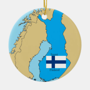 Ornement Rond En Céramique Carte et drapeau de la Finlande
