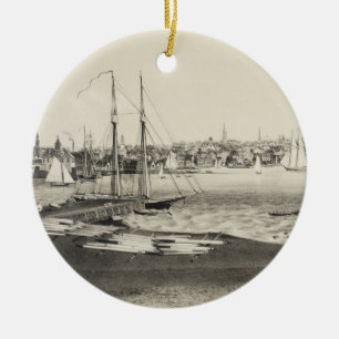 Ornement Rond En Céramique Carte imagée vintage de Newport RI (1860)