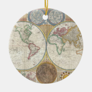 ORNEMENT ROND EN CÉRAMIQUE CARTE MONDIALE VINTAGE