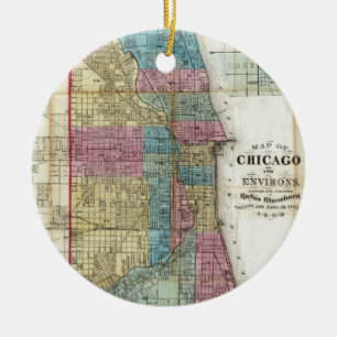 Ornement Rond En Céramique Carte vintage de Chicago (1869)