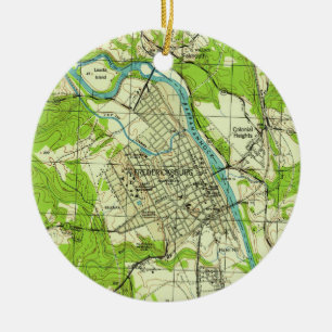 Ornement Rond En Céramique Carte vintage de Fredericksburg la Virginie (1944)