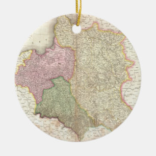 Ornement Rond En Céramique Carte vintage de la Pologne (1818)