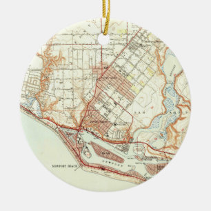 Ornement Rond En Céramique Carte vintage de plage la Californie (1951) de