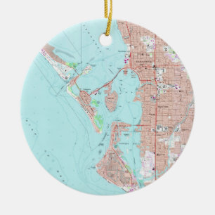 Ornement Rond En Céramique Carte vintage de Sarasota la Floride (1973)