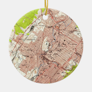 Ornement Rond En Céramique Carte vintage de Scranton Pennsylvanie (1947)