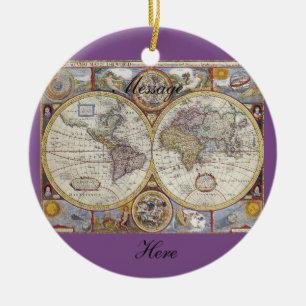 Ornement Rond En Céramique Carte Vintage des voyageurs du monde Thunder_Cove