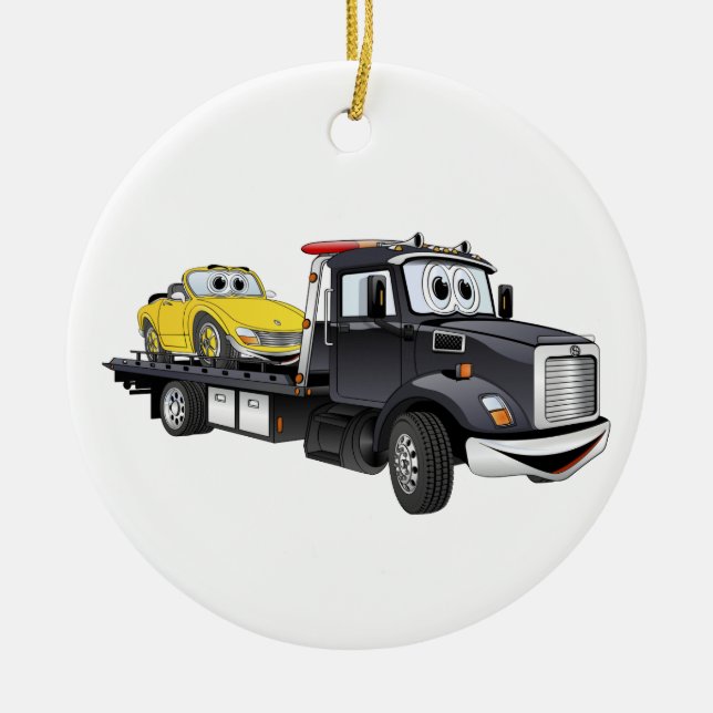 Ornement Rond En Céramique Carton plat du camion à remorque noir (Devant)