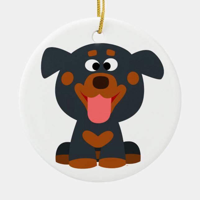 Ornement Rond En Céramique Cartoon mignon bébé Rottweiler Ornament (Devant)