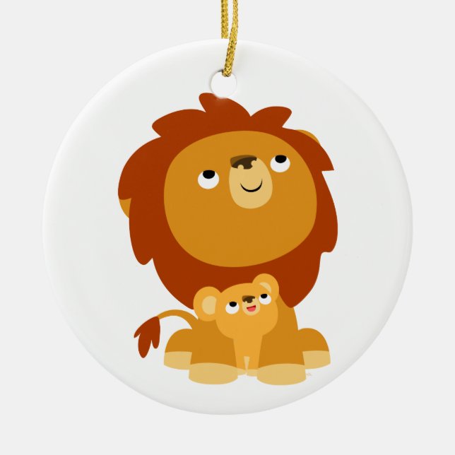 Ornement Rond En Céramique Cartoon protecteur papa Lion Ornament (Devant)