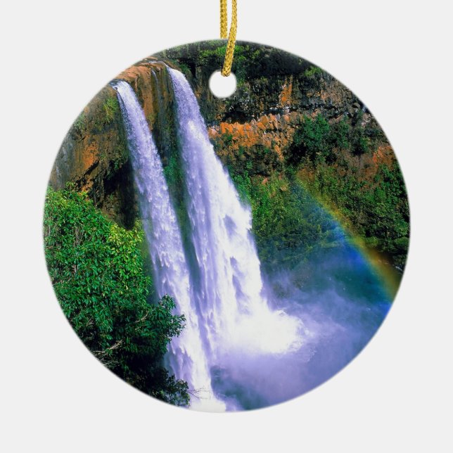 Ornement Rond En Céramique Cascade Wailua Kauai Hawaï (Devant)