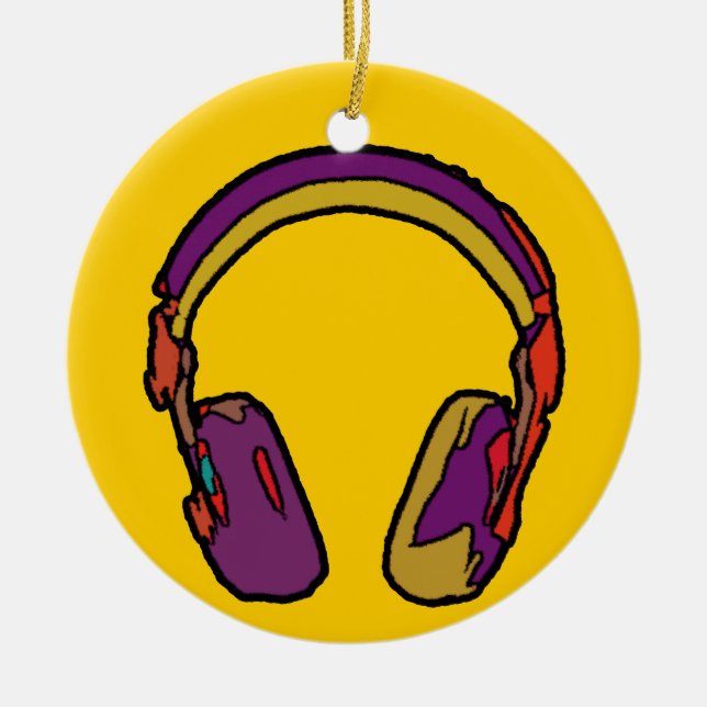 Ornement Rond En Céramique casque dj couleur (Devant)