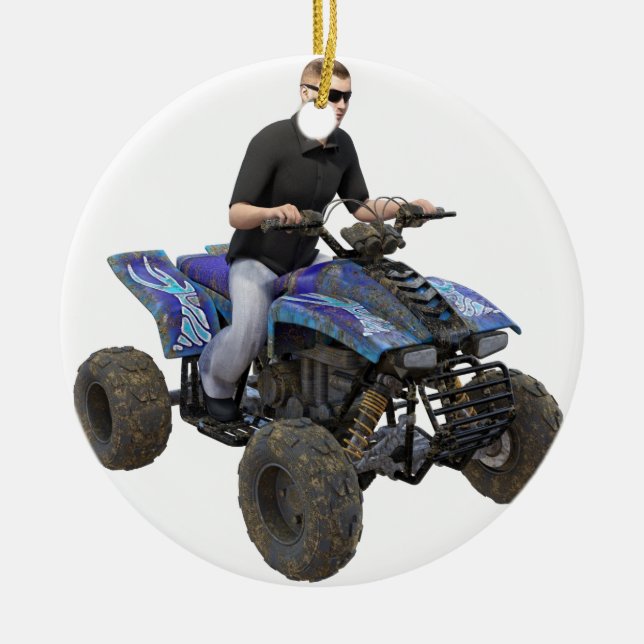 Ornement Rond En Céramique Cavalier bleu de boue d'ATV (Devant)