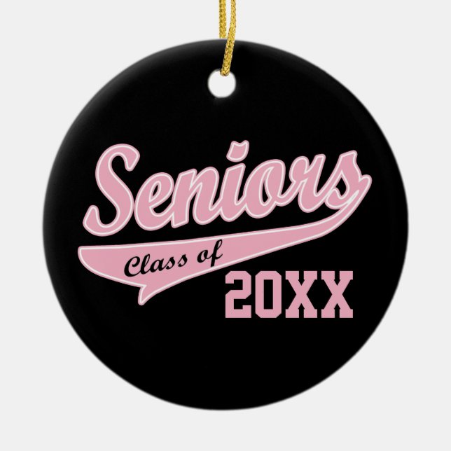 Ornement Rond En Céramique Chaque année, niveau supérieur Pink/Black Graduati (Devant)